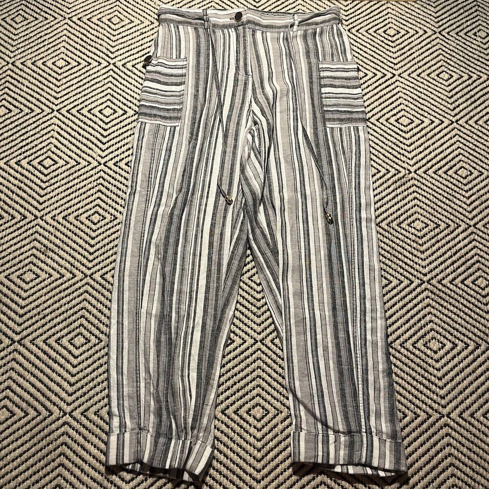 Casual Pants 8 petite Stripe Linen Blend button summer beach